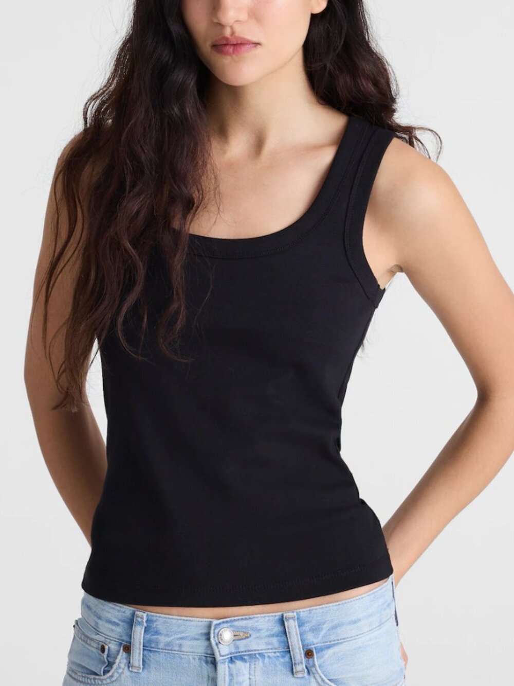 Madewell 90s Scoopneck Slim Fit Compact Cotton Tank Top Black Size S NWT